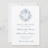 Regency Monogram Crest & Fotobruiloft Save The Date (Voorkant)