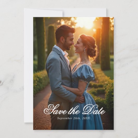 Regency Monogram Crest & Fotobruiloft Save The Date (Achterkant)