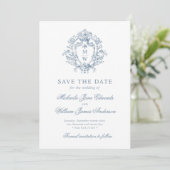 Regency Monogram Crest Niet-Foto Huwelijk Save The Date (Staand voorkant)