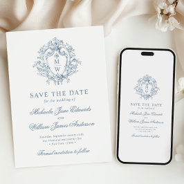 Regency Monogram Crest Niet-Foto Huwelijk Save The Date