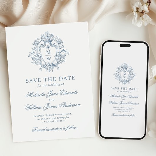  Regency Monogram Crest Niet-Foto Huwelijk Save The Date