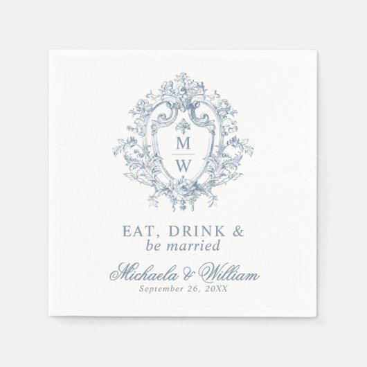  Regency Monogram Crest Wedding Aangepaste tekst Servet (Voorkant)