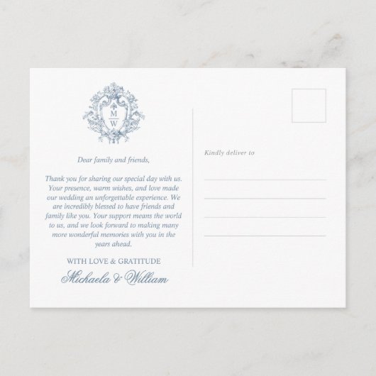  Regency Monogram Crest Wedding Bedankt Briefkaart (Voorkant)
