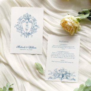 Regency Monogram Crest Wedding Details Informatiekaartje