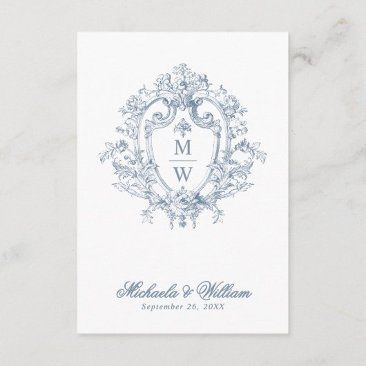 Regency Monogram Crest Wedding Details Informatiekaartje (Achterkant)