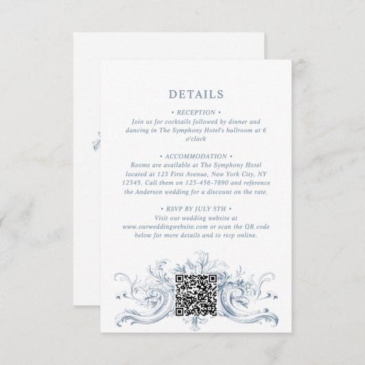  Regency Monogram Crest Wedding Details QR Informatiekaartje (Voorkant / Achterkant)