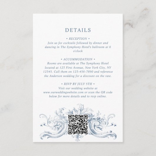  Regency Monogram Crest Wedding Details QR Informatiekaartje (Voorkant)