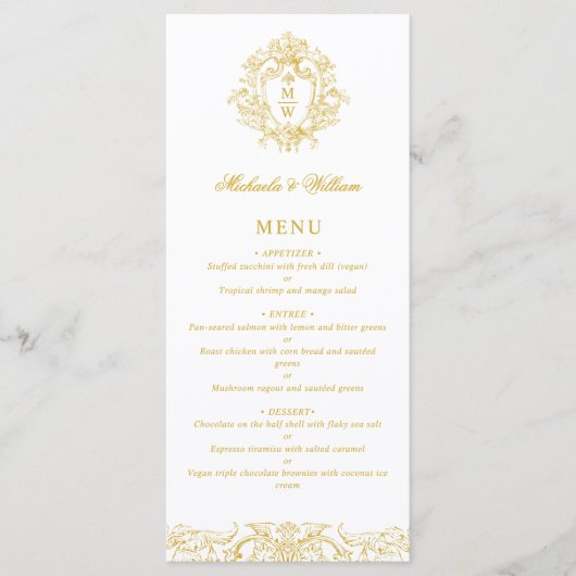  Regency Monogram Crest Wedding Elegant Menu (Voorkant)