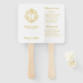  Regency Monogram Crest Wedding Programma Handwaaier (Voorkant en achterkant)