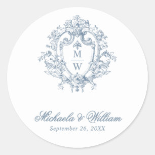 Regency Monogram Crest Wedding Ronde Sticker