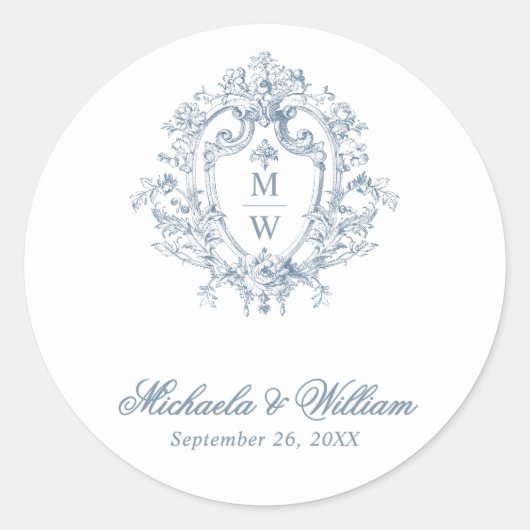 Regency Monogram Crest Wedding Ronde Sticker (Voorkant)