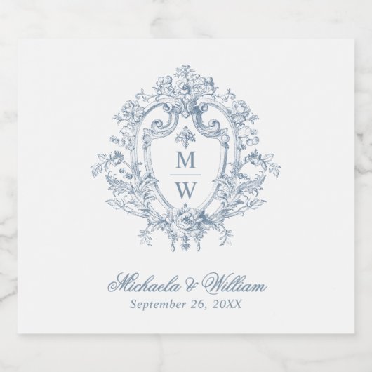  Regency Monogram Crest Wedding Sparkling Wijnetiket (Enkel label)