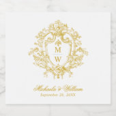  Regency Monogram Crest Wedding Sparkling Wijnetiket (Enkel label)
