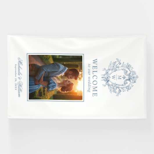  Regency Monogram Crest Wedding Welkom Spandoek (Horizontaal)