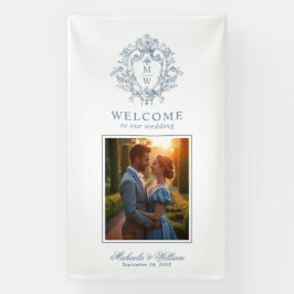 Regency Monogram Crest Wedding Welkom Spandoek
