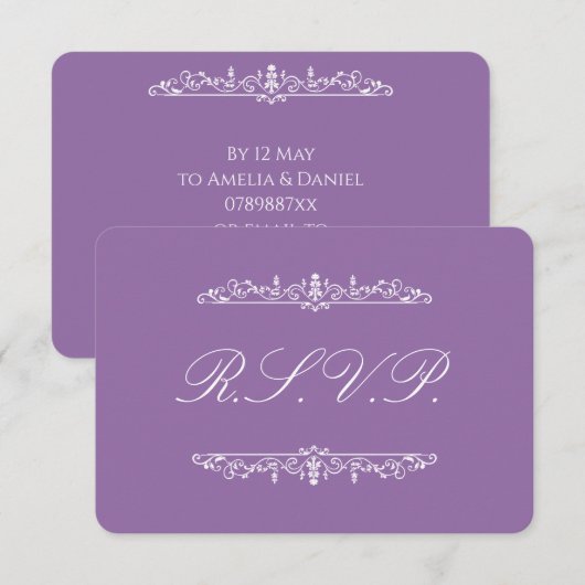 Regency Paars RSVP Kaartje (Voorkant / Achterkant)