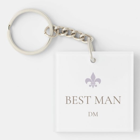 Regency Paarse Fleur de Lis Beste Man Initialen Sleutelhanger (voorkant)