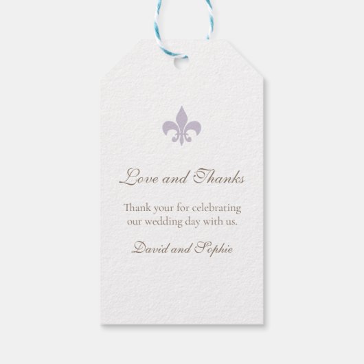 Regency Paarse Franse Fleur de Lis Merci Bruiloft Cadeaulabel (Achterkant)