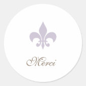 Regency Paarse Franse Fleur de Lis Merci Bruiloft Ronde Sticker (Voorkant)