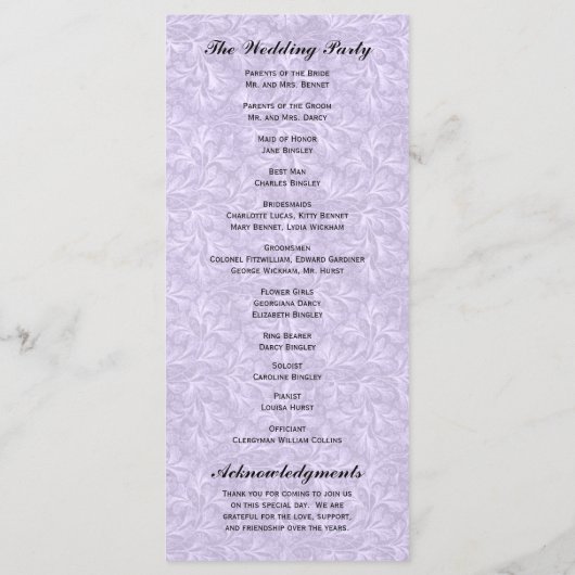 Regency Romance huwelijksprogramma's Programmakaart (Achterkant)