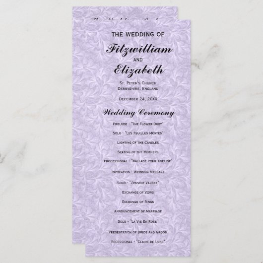 Regency Romance huwelijksprogramma's Programmakaart (Voorkant / Achterkant)