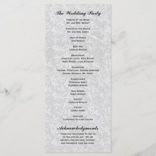 Regency Romance huwelijksprogramma's Programmakaart (Achterkant)