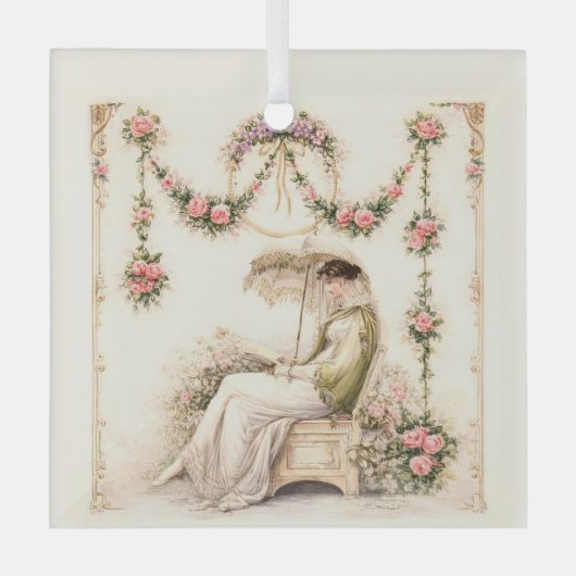 Regency Rose Garden Leest Dame Glas Ornament (Voorkant)