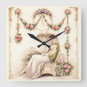 Regency Rose Garden Leest Dame Vierkante Klok
