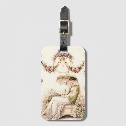 Regency Rose Garden Lezende Dame Bagagelabel (Voorkant (verticaal))