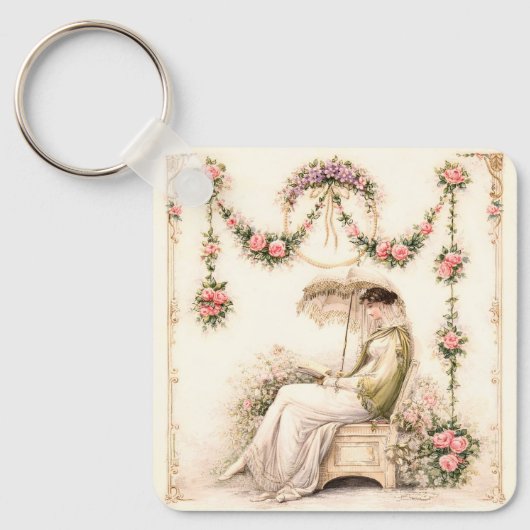 Regency Rose Garden Lezende Dame Sleutelhanger (Voorkant)