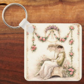 Regency Rose Garden Lezende Dame Sleutelhanger (Voorkant)