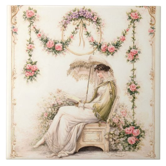 Regency Rose Garden Lezende Dame Tegeltje (Voorkant)