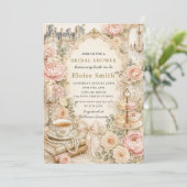 Regency Roze Bloem Hoog Thee Feest Bruids Bruiloft Kaart (Staand voorkant)