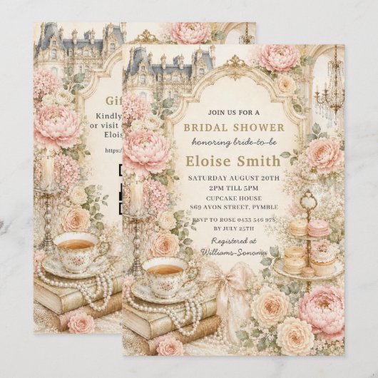 Regency Roze Bloem Hoog Thee Feest Bruids Bruiloft Kaart (Voorkant / Achterkant)