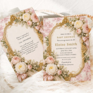Regency Roze Bloemstuk Toile de Jouy Strik Baby Sh Kaart