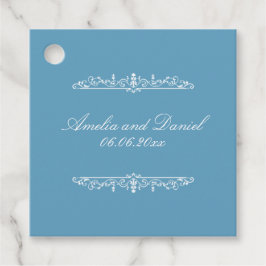 Regency stijl blauwe bruiloft bedankjes labels
