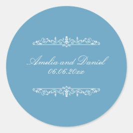 Regency stijl blauwe trouwsticker ronde sticker
