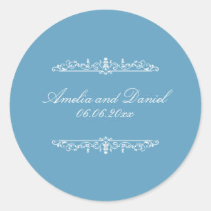 Regency stijl blauwe trouwsticker ronde sticker