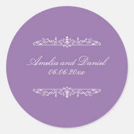 Regency stijl paarse trouwsticker ronde sticker