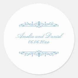 Regency stijl witte & blauwe trouwsticker ronde sticker