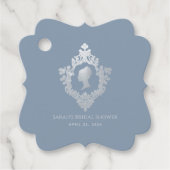 Regency Stofblauw Elegant Wapenschild Bruidsdouche Bedankjes Labels (Voorkant)