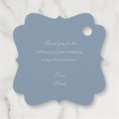 Regency Stofblauw Elegante Wapen Bridal Shower Bedankjes Labels (Achterkant)