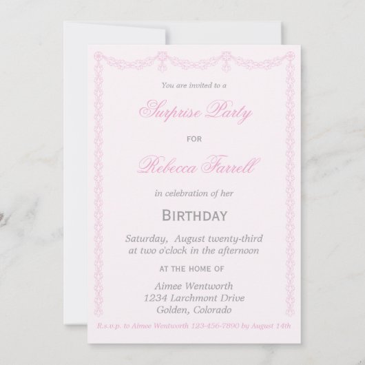 Regency Surprise Birthday Party Custom Invitations Kaart (Achterkant)