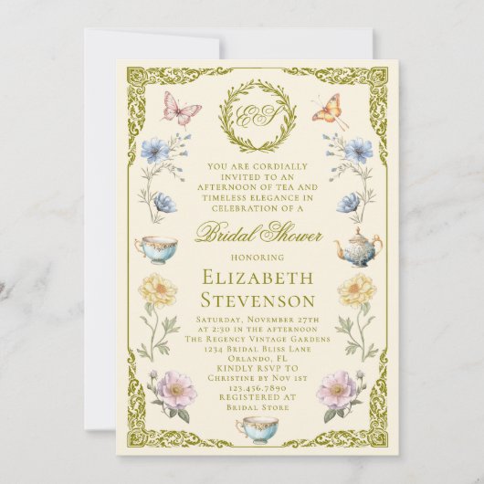 Regency Tea With The Bride To Be Bridal Shower Kaart (Voorkant)