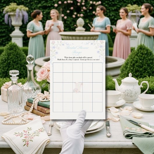 Regency-tijdperk Bruiloftsfeest Bloemenbingo spel Kaart
