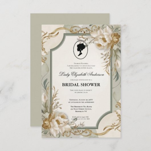 Regency tijdperk Florals Bridgerton Vrijgezellenfe Kaart (Voorkant / Achterkant)