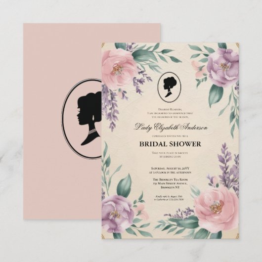 Regency tijdperk Florals Bridgerton Vrijgezellenfe Kaart (Voorkant / Achterkant)