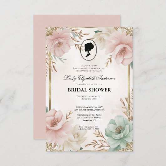 Regency tijdperk Florals Bridgerton Vrijgezellenfe Kaart (Voorkant / Achterkant)