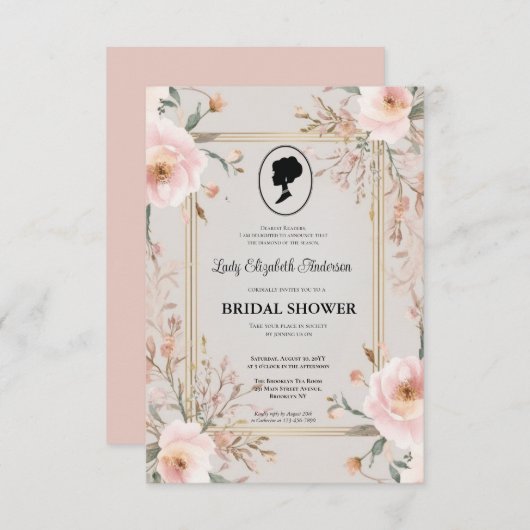 Regency tijdperk Florals Bridgerton Vrijgezellenfe Kaart (Voorkant / Achterkant)