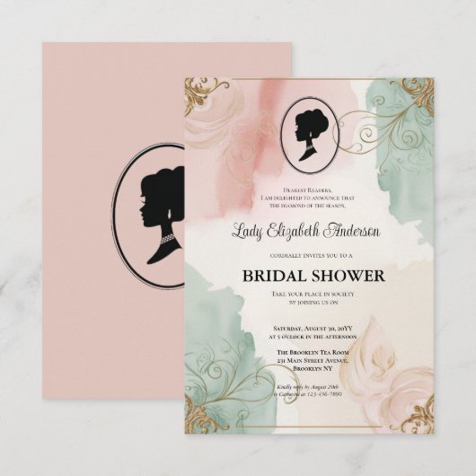 Regency tijdperk Florals Bridgerton Vrijgezellenfe Kaart (Voorkant / Achterkant)